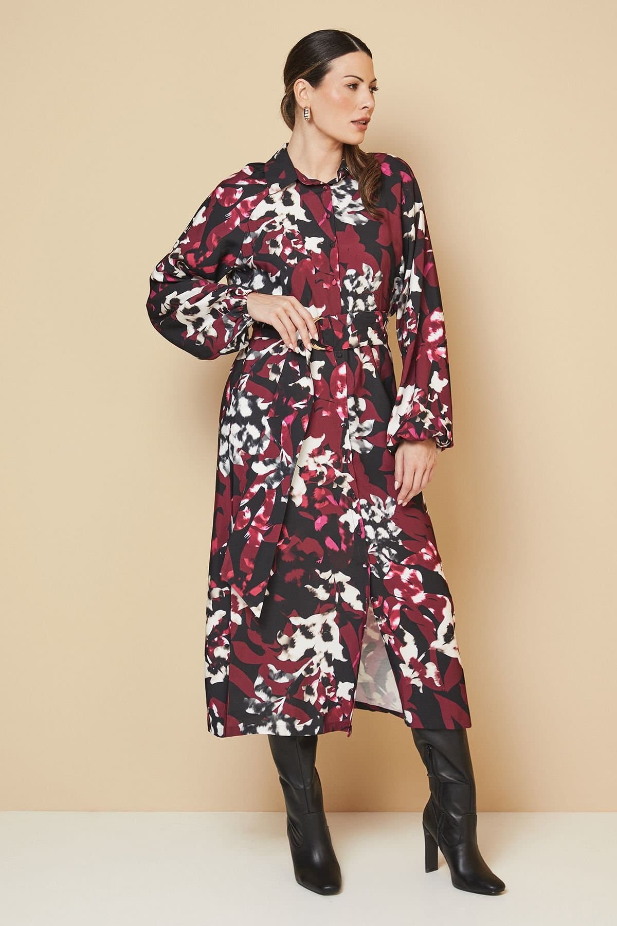 Wallis Wallis Women's Floral Mix Print D Ring Shirt Dress in Berry