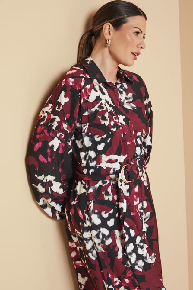 Wallis Wallis Women's Floral Mix Print D Ring Shirt Dress in Berry - 2