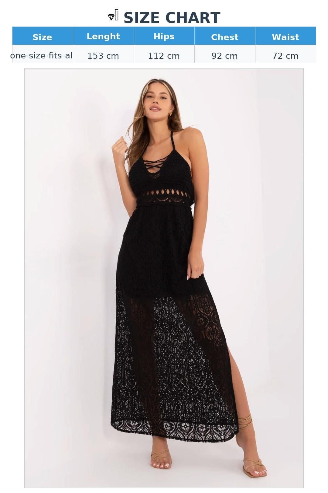 Love Lace Love Lace Women's Boho Maxi Lace Cotton Nylon Dress with Tie Neck in Black - 4