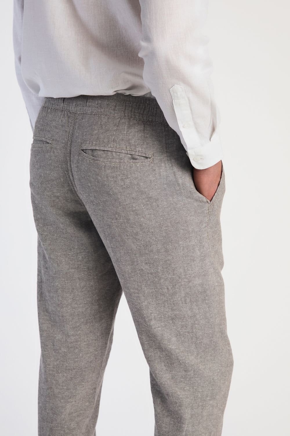 Tokyo Laundry Tokyo Laundry Men's Linen Blend Straight Leg Trousers in Grey - 4
