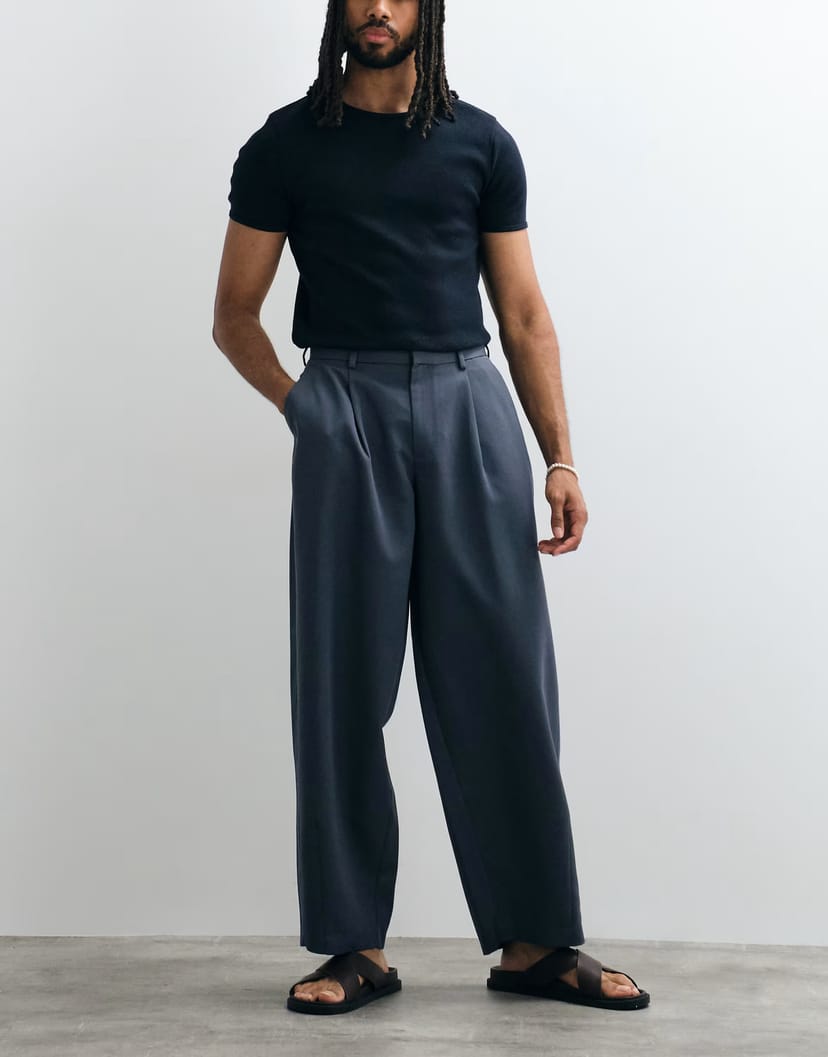 ASOS ASOS DESIGN smart pleated wide barrel leg trousers in blue - 1