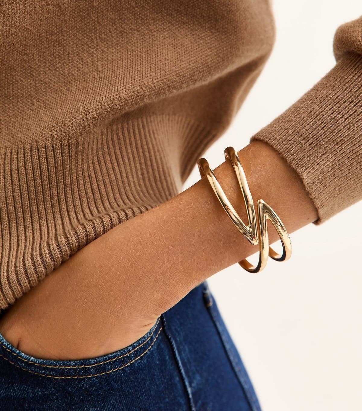 New Look New Look Gold Tone Wrap Around Hinged Cuff Bracelet