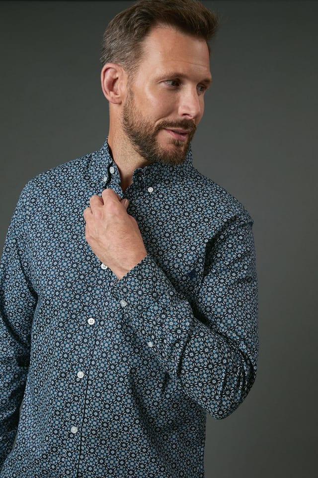 Maine Maine Men's Blue Tile Printed Long Sleeve Shirt - 2