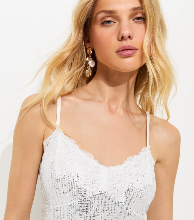New Look Women's White Sequinned Lace Strappy Mini Dress New Look - 3