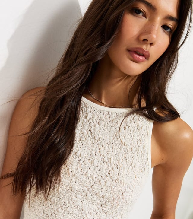New Look Women's Off White Textured Floral Lace Vest Top New Look - 3
