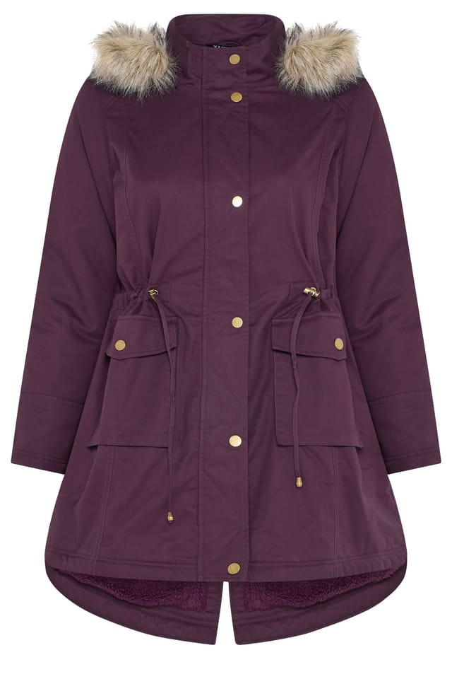 Yours Yours Women's Faux Fur Parka Coat in Burgundy - 2