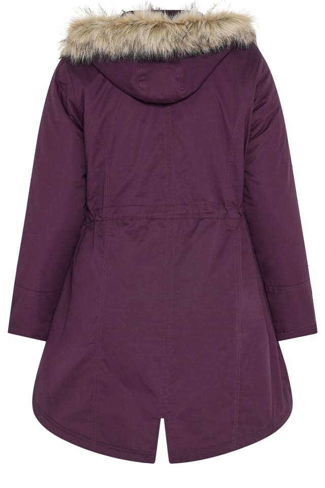 Yours Yours Women's Faux Fur Parka Coat in Burgundy - 3