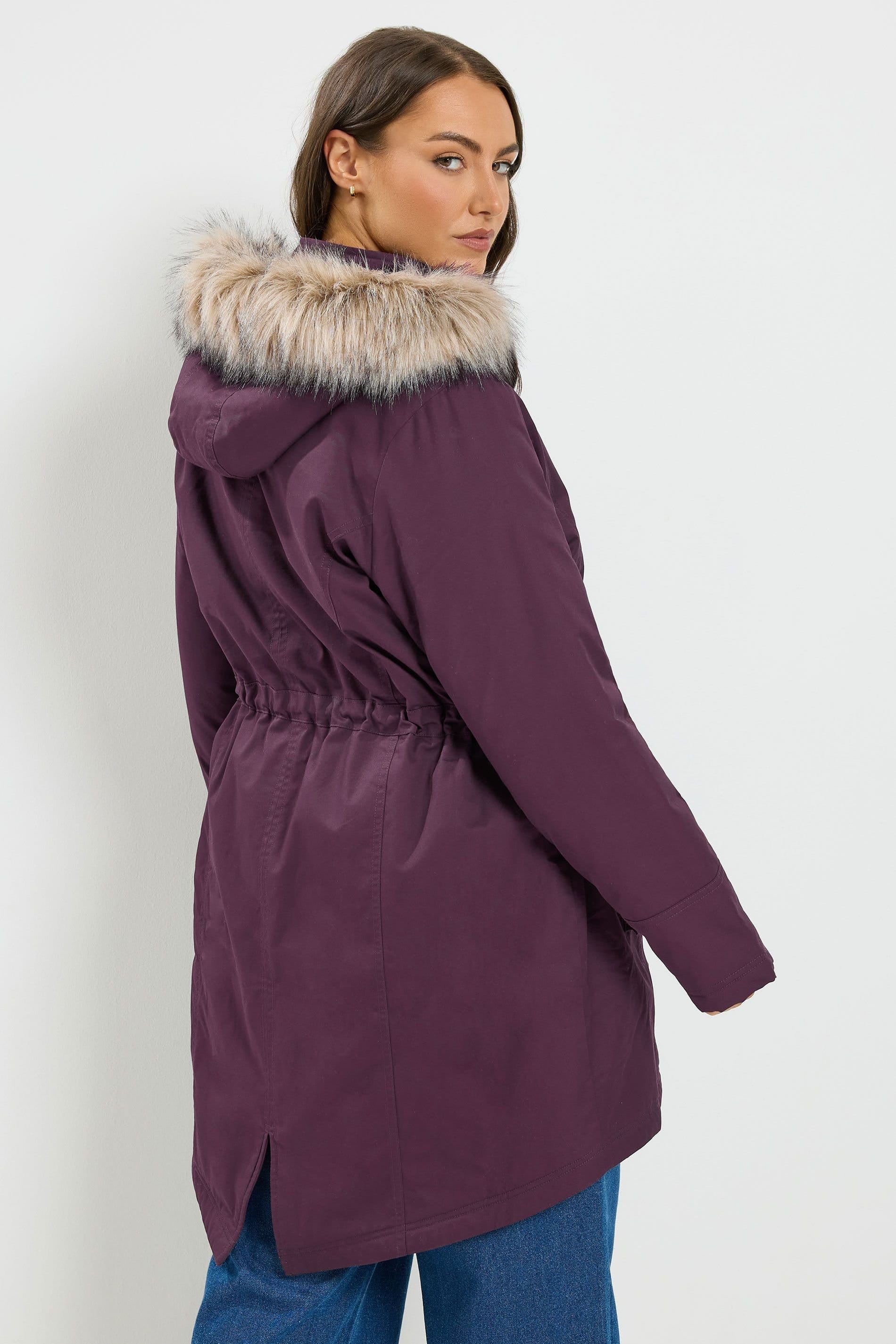 Yours Yours Women's Faux Fur Parka Coat in Burgundy - 4