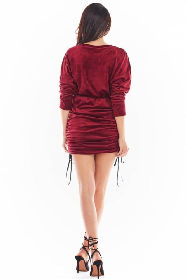 Love Lace Love Lace Women's Velour Long Sleeve Wrap Dress Adjustable Hem in Red - 3