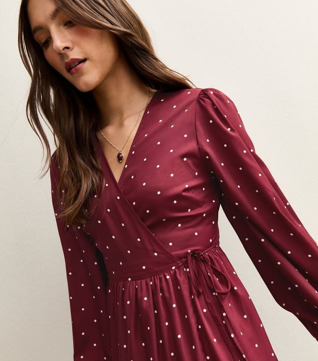 New Look Women's Red Crepe Polka Dot Wrap Midi Dress New Look - 2