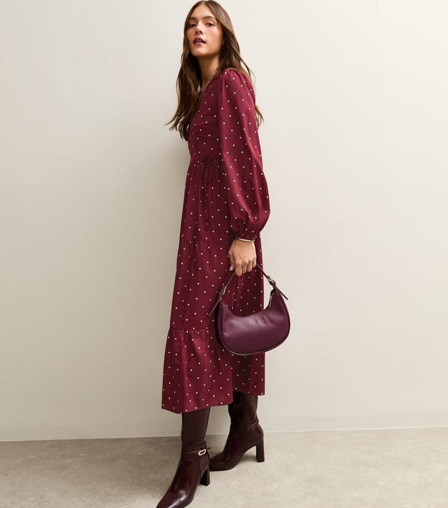 New Look Women's Red Crepe Polka Dot Wrap Midi Dress New Look - 3