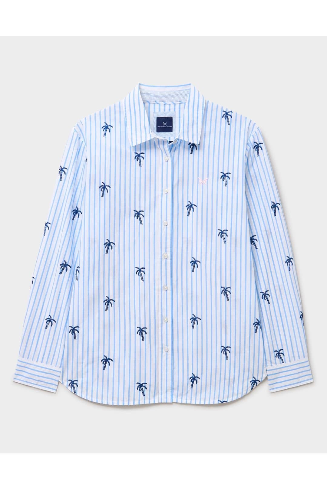 Crew Clothing Crew Clothing Women's Relaxed Fit Embroidered Poplin Shirt Blue