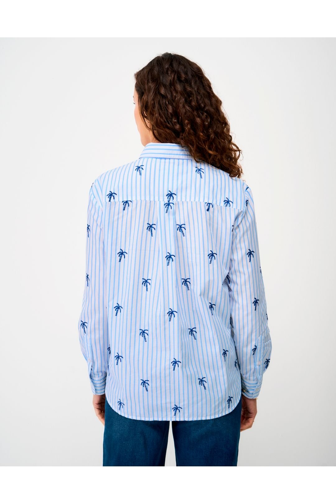 Crew Clothing Crew Clothing Women's Relaxed Fit Embroidered Poplin Shirt Blue - 3