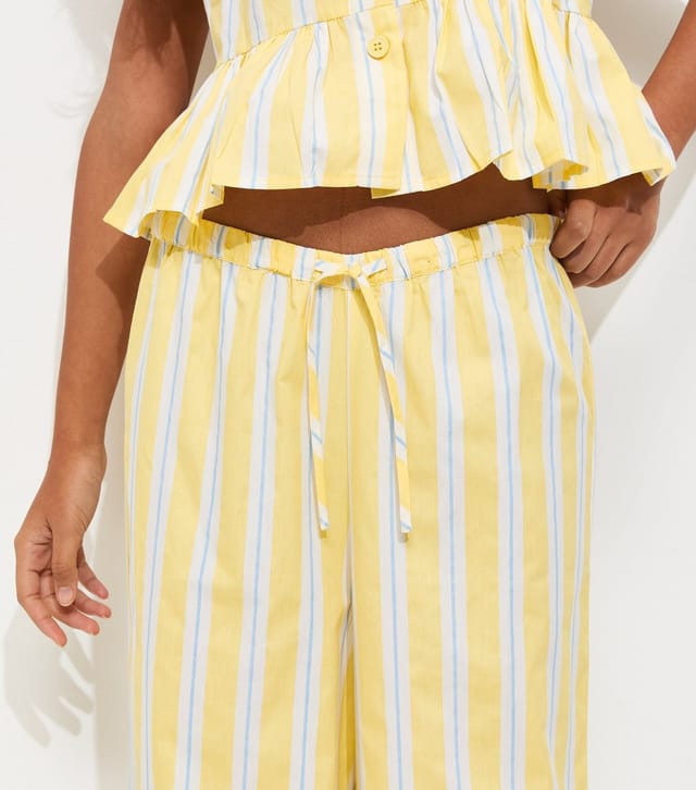 New Look Women's Yellow Striped Poplin Wide Leg Trousers New Look - 2