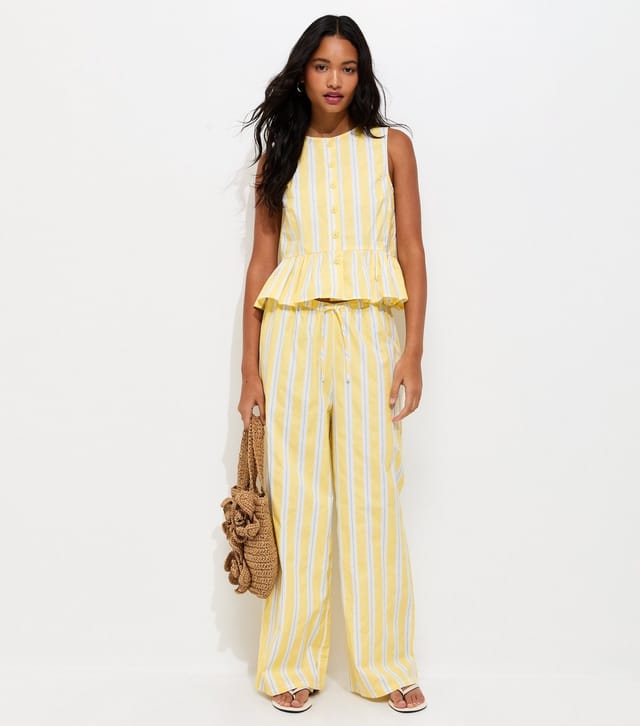 New Look Women's Yellow Striped Poplin Wide Leg Trousers New Look - 3