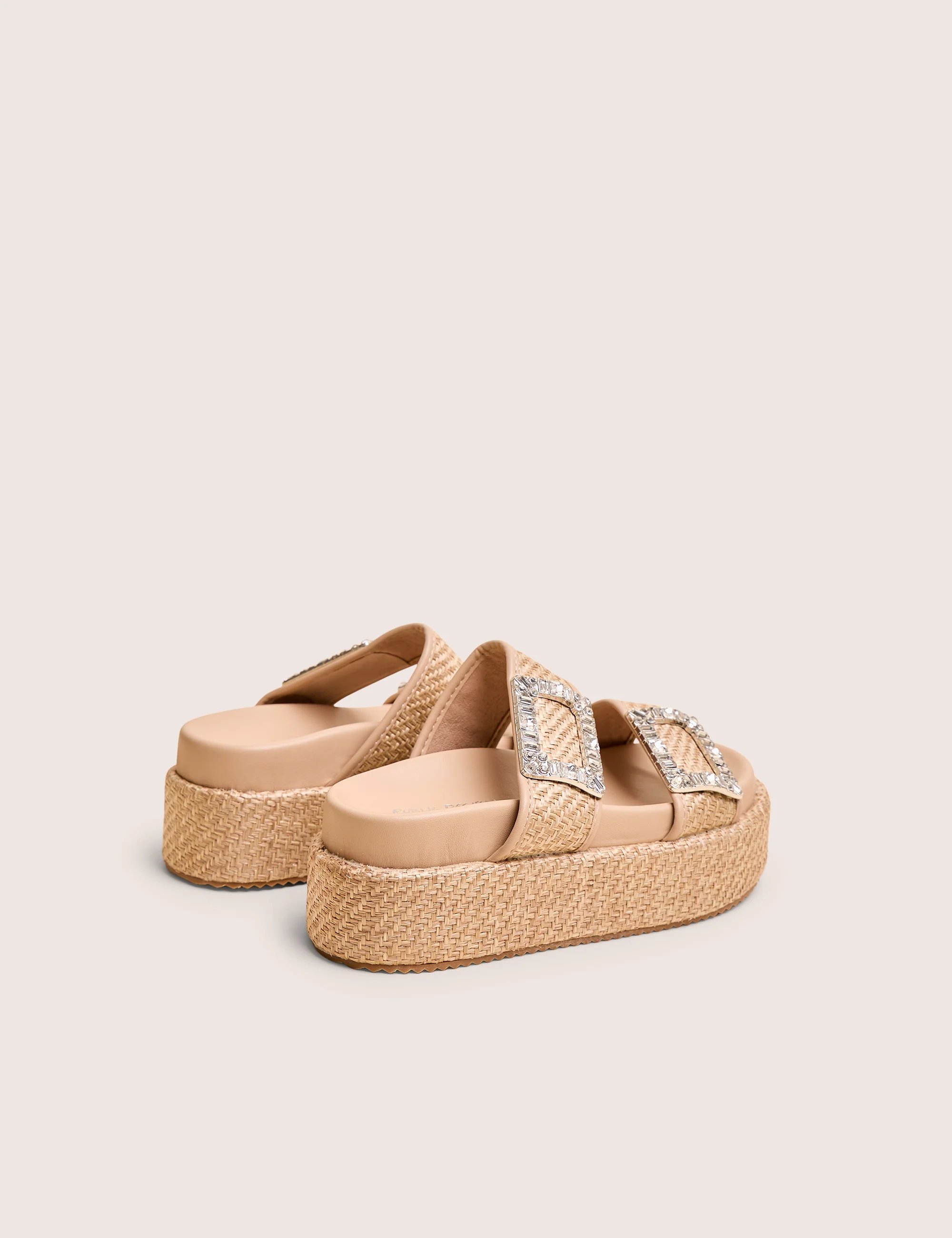 Public Desire Bettie Natural Rattan Diamante Buckle Detail Flatform Slider Sandals - 3