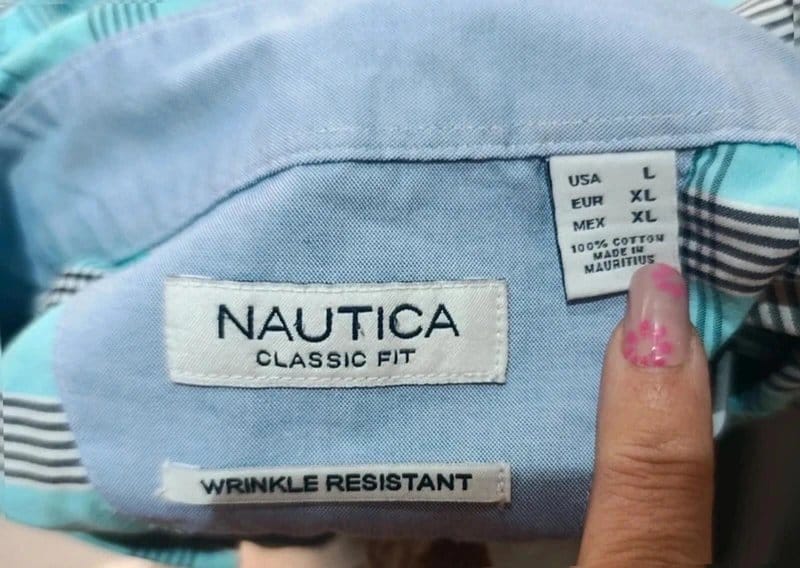 Nautica Classic Fit Aqua Plaid Shirt L Y2K Preppy Oversized
