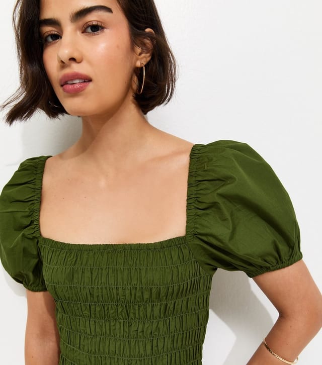 New Look Women's Dark Khaki Shirred Dropped Waist Midi Dress New Look - 2
