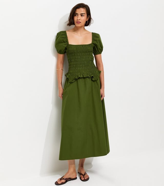 New Look Women's Dark Khaki Shirred Dropped Waist Midi Dress New Look - 3
