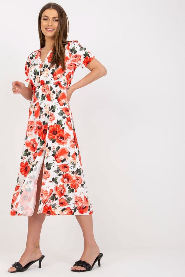 Love Lace Love Lace Women's Floral Button Front Summer Dress with Frill in Red - 3