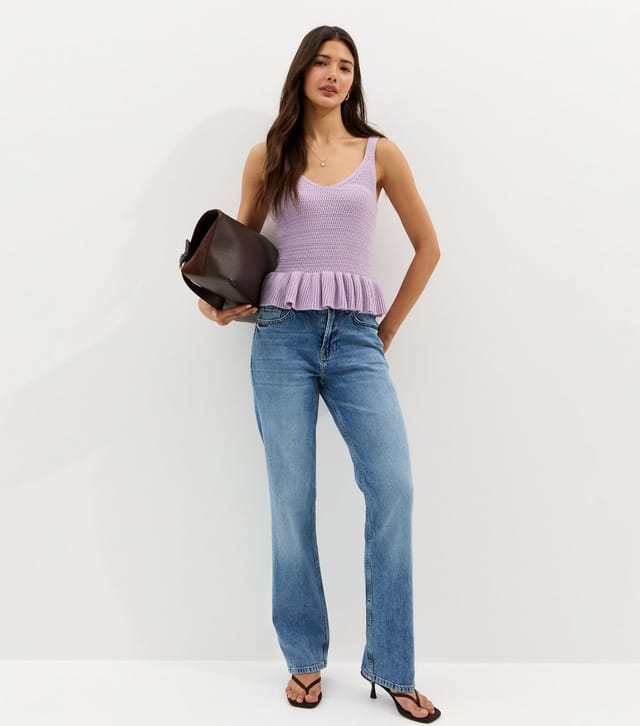 New Look Women's Lilac Cotton Rich Textured Knit Peplum Cami Vest New Look - 3