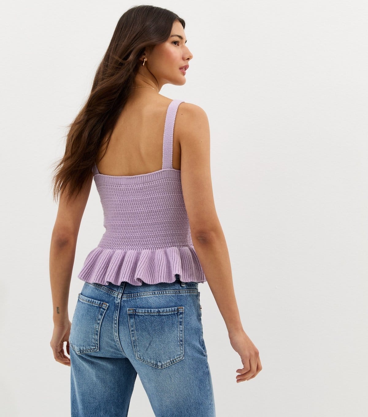 New Look Women's Lilac Cotton Rich Textured Knit Peplum Cami Vest New Look - 4