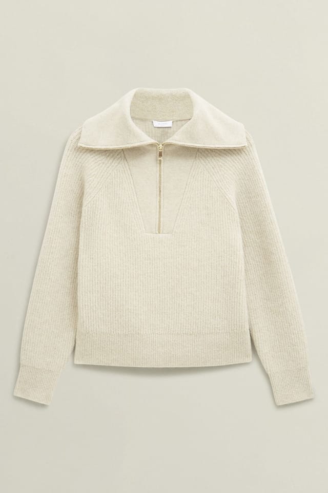 Hobbs London Hobbs London Women's Sandy Zip Up Jumper in Cream - 2