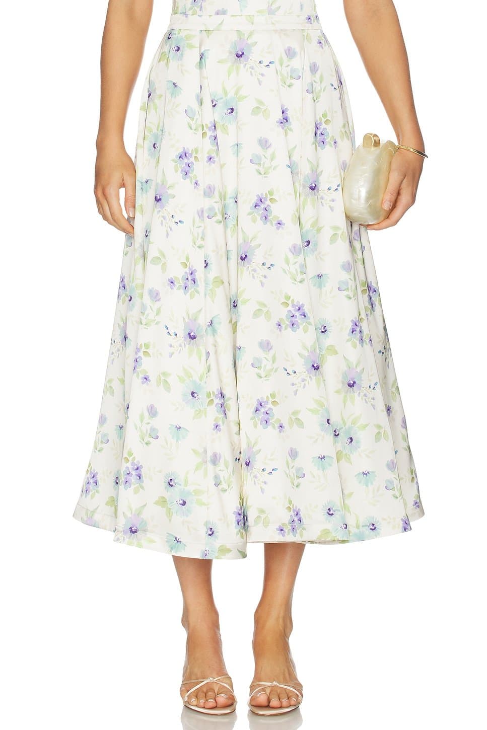 revolve Revolve Floral Print Midi Skirt in Blue Watercolor
