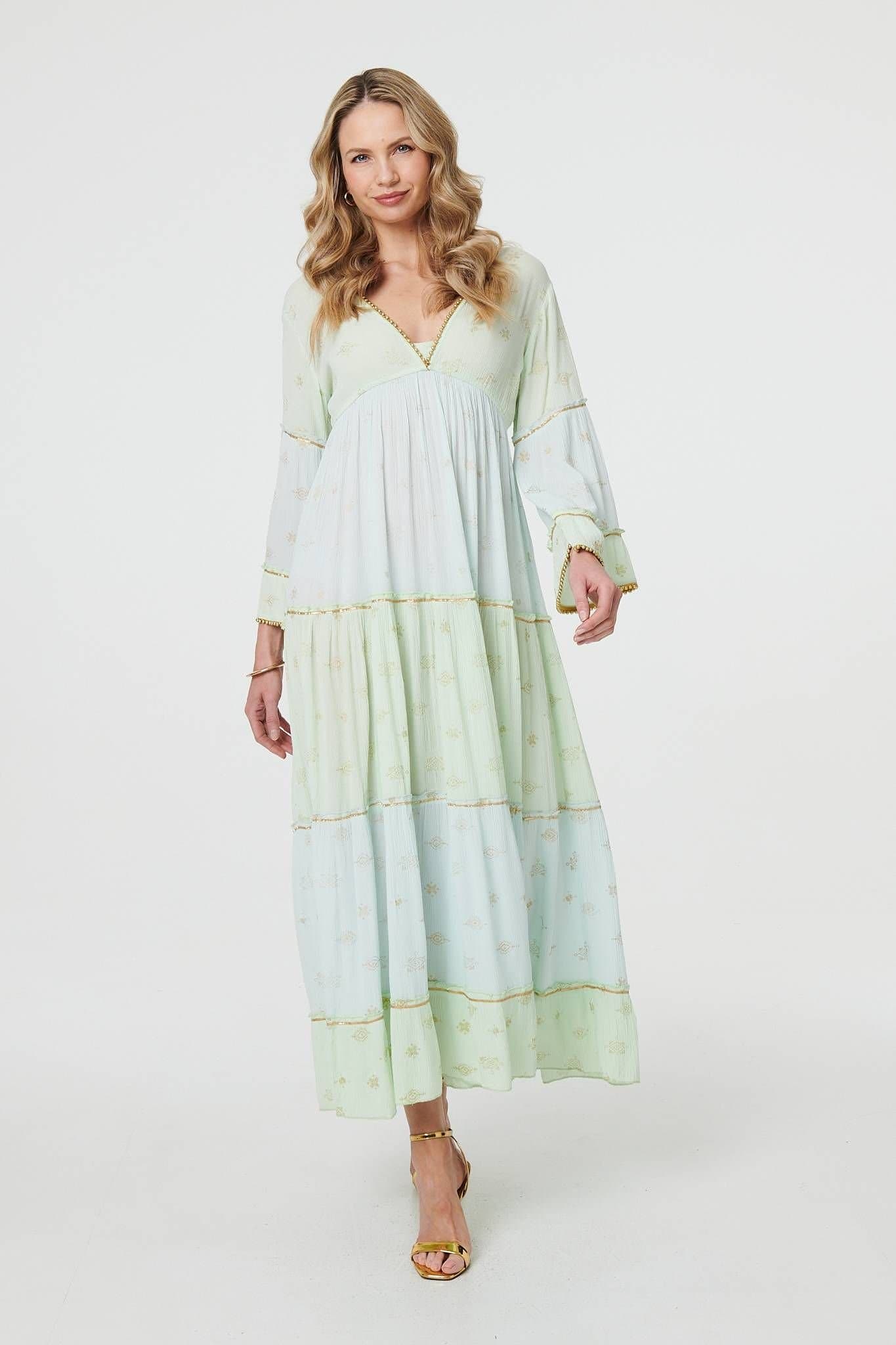 Izabel London Izabel London Women's Embellished Tiered Empire Maxi Dress in Green