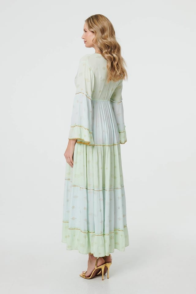Izabel London Izabel London Women's Embellished Tiered Empire Maxi Dress in Green - 2