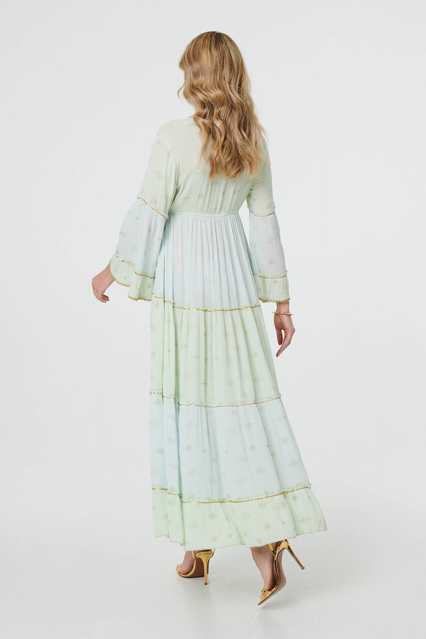 Izabel London Izabel London Women's Embellished Tiered Empire Maxi Dress in Green - 3