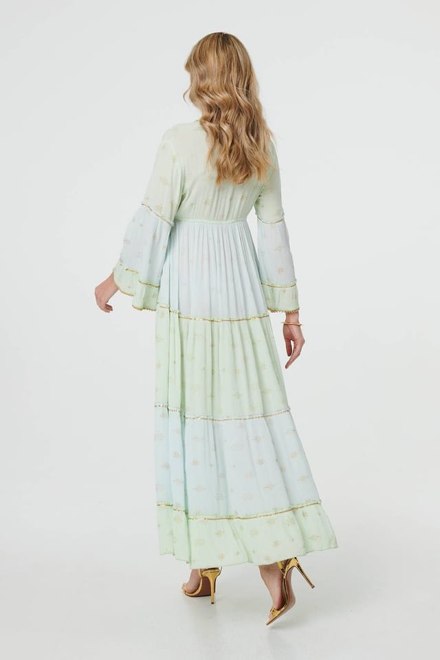 Izabel London Izabel London Women's Embellished Tiered Empire Maxi Dress in Green - 3