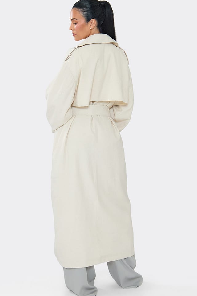 EGO EGO Women's Long Sleeve Linen Maxi Coat in Cream - 2