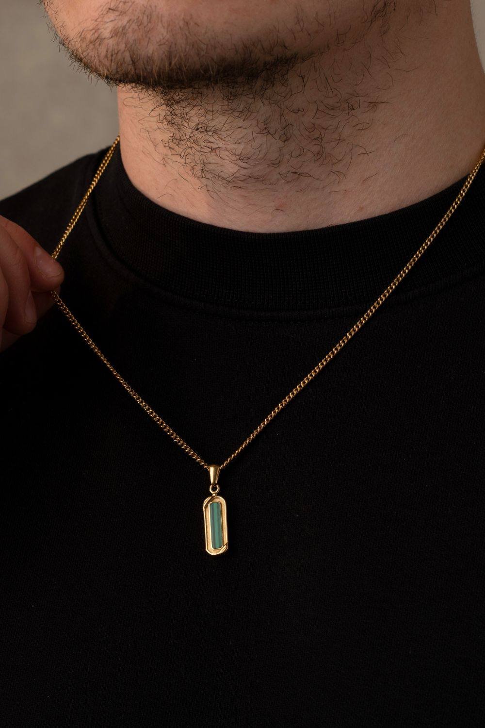 Outrage London Outrage London Men's 18K Gold Malachite Stone Pendant Necklace - 2