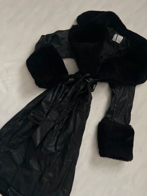 Bershka Bershka leather fur coat