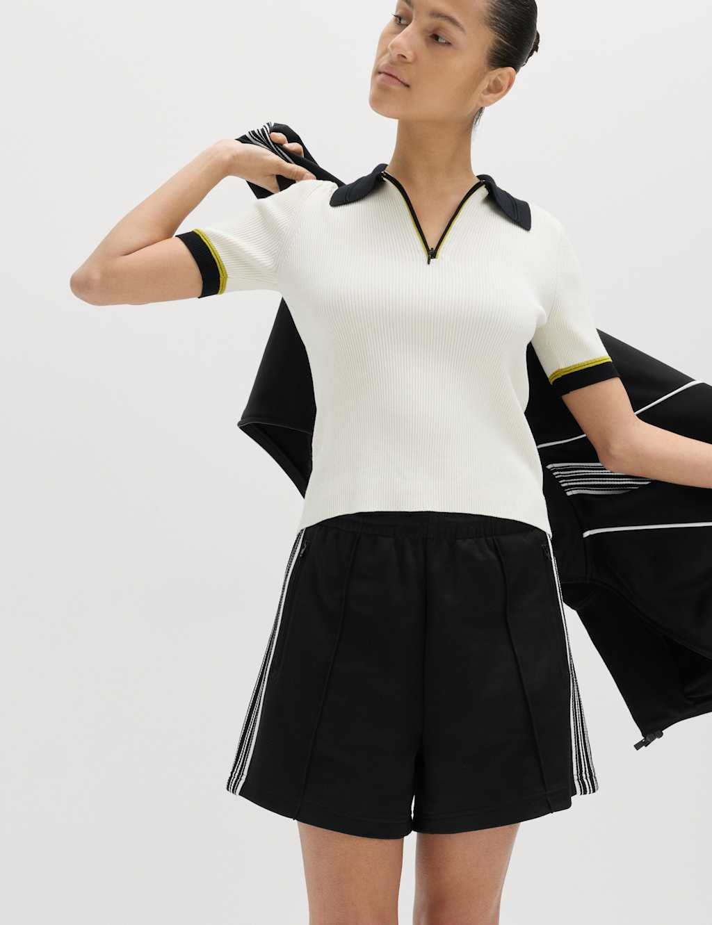 Marks & Spencer M&S Cotton Rich Side Stripe Shorts Black - 2