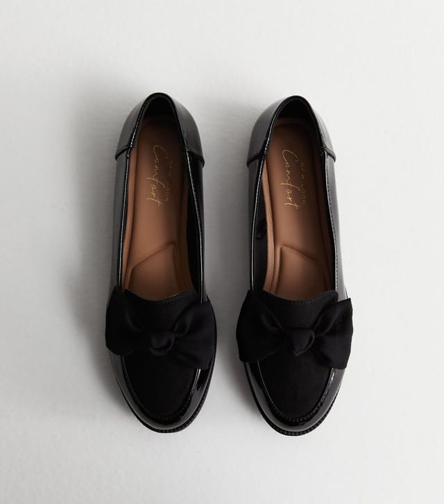 New Look Women's Black Patent Suedette Bow Loafers New Look - 3