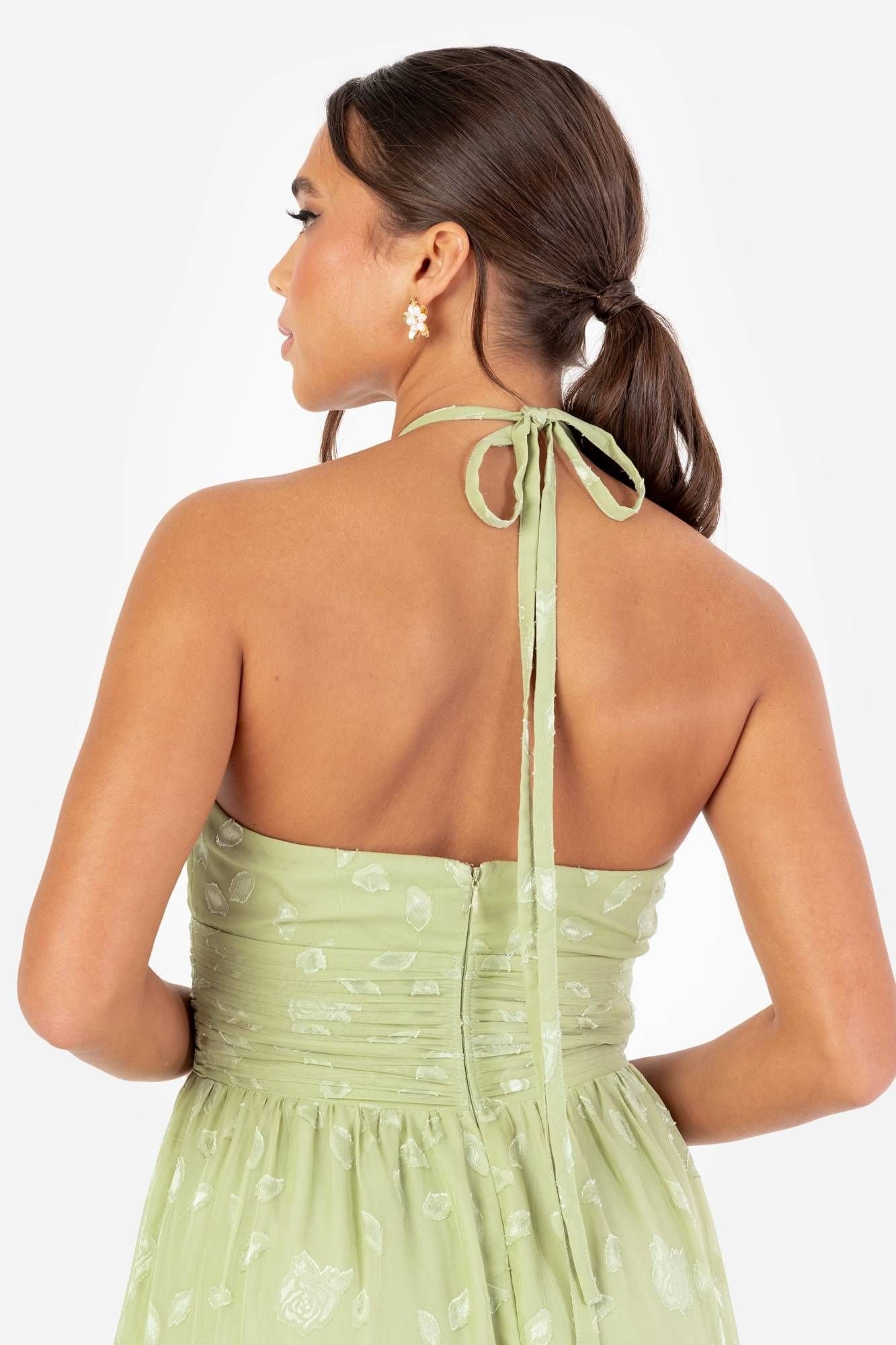 Maya Deluxe Maya Deluxe Women's Floral Self-Tie Halter Neck Maxi Dress in Bright Green - 4