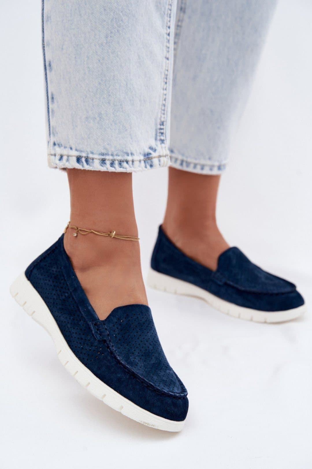Love Lace Love Lace Women's Vinceza Suede Perforated Moccasins with Cushioned Insole in Blue