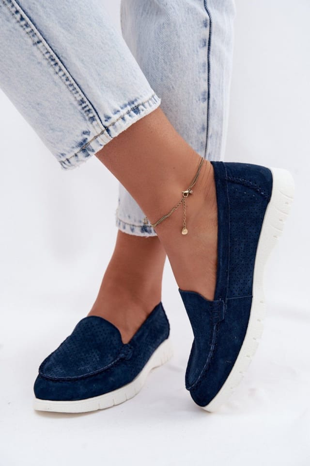 Love Lace Love Lace Women's Vinceza Suede Perforated Moccasins with Cushioned Insole in Blue - 3