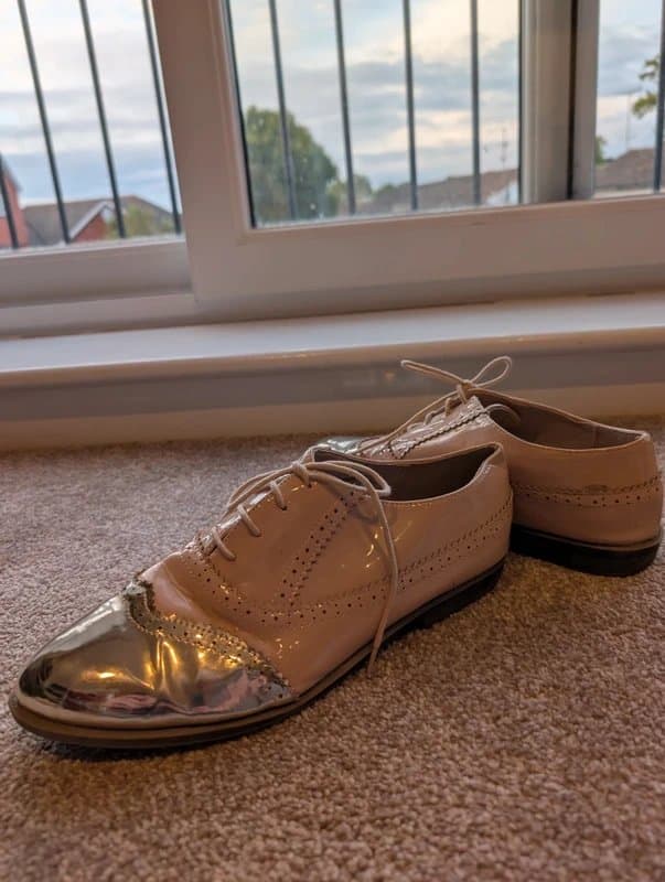 ASOS Design Pink and silver women's brogues, size 8 wide fit