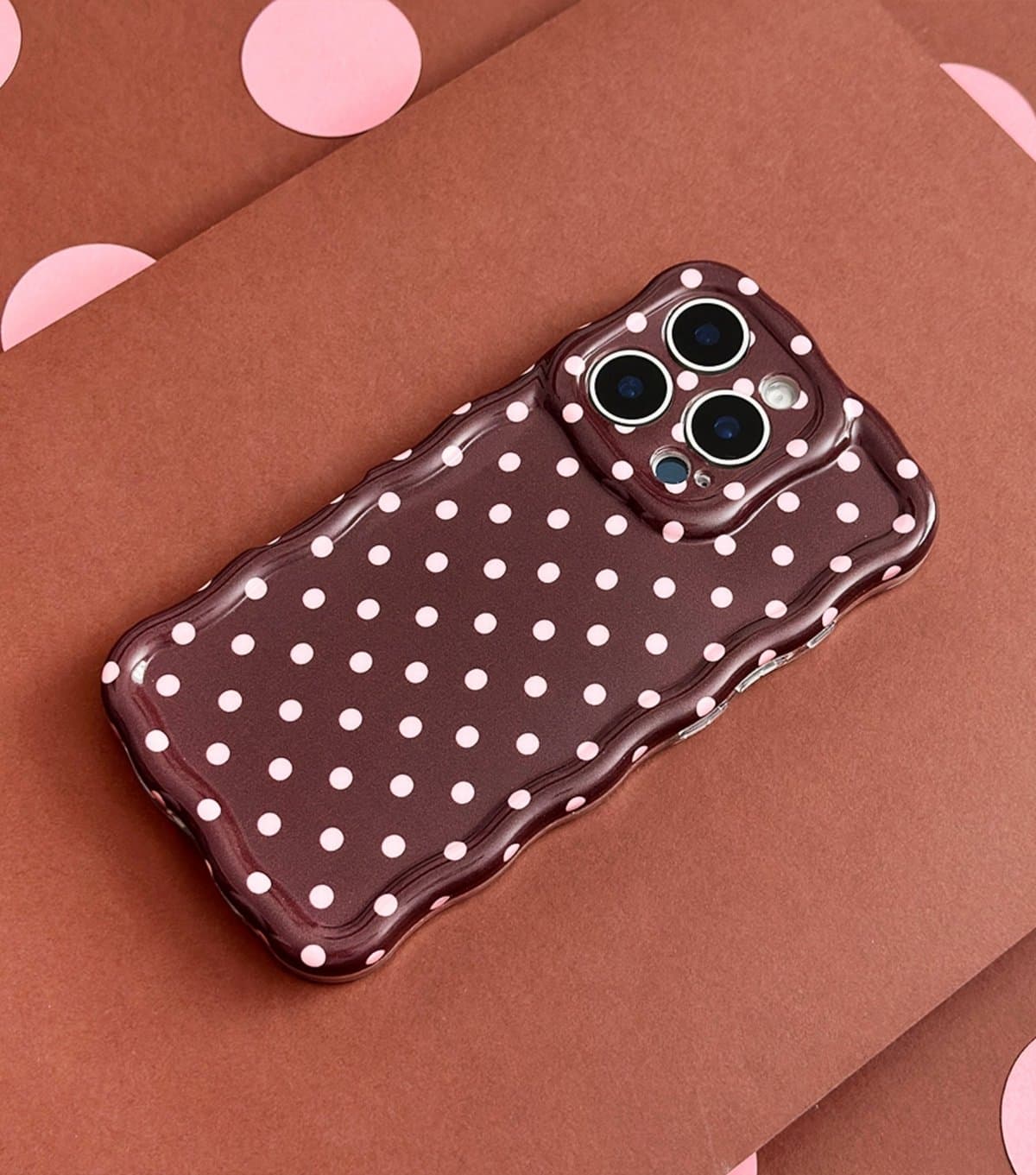 Coconut Lane Dark Brown & Cream Polka Dot Wavy Phone Case Coconut Lane New Look