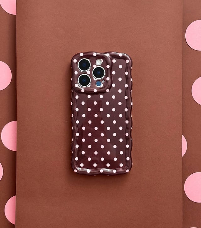 Coconut Lane Dark Brown & Cream Polka Dot Wavy Phone Case Coconut Lane New Look - 2