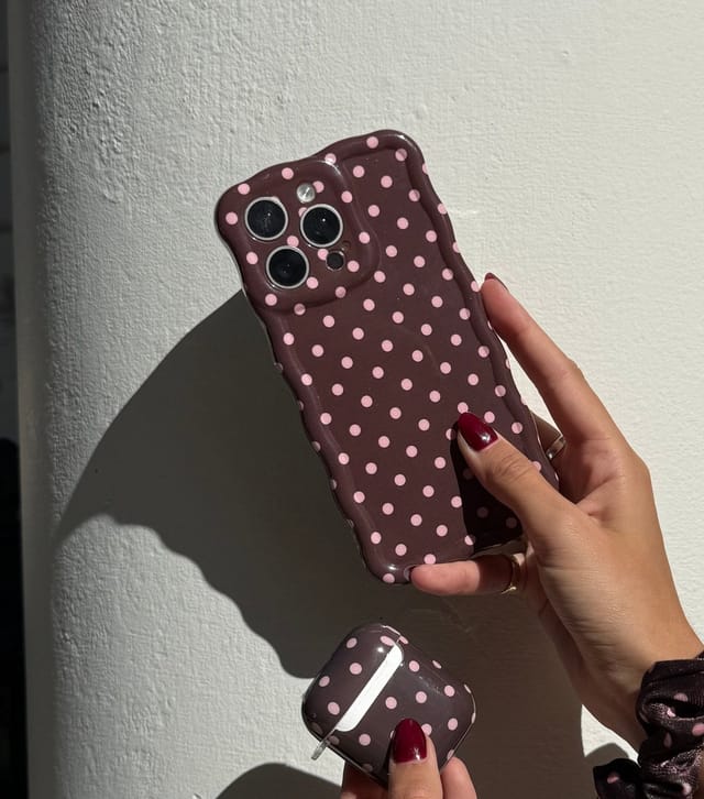 Coconut Lane Dark Brown & Cream Polka Dot Wavy Phone Case Coconut Lane New Look - 3