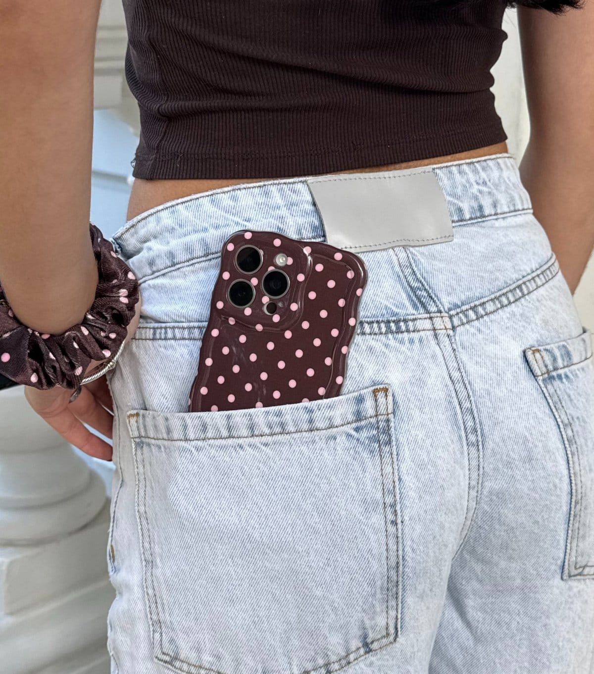 Coconut Lane Dark Brown & Cream Polka Dot Wavy Phone Case Coconut Lane New Look - 4