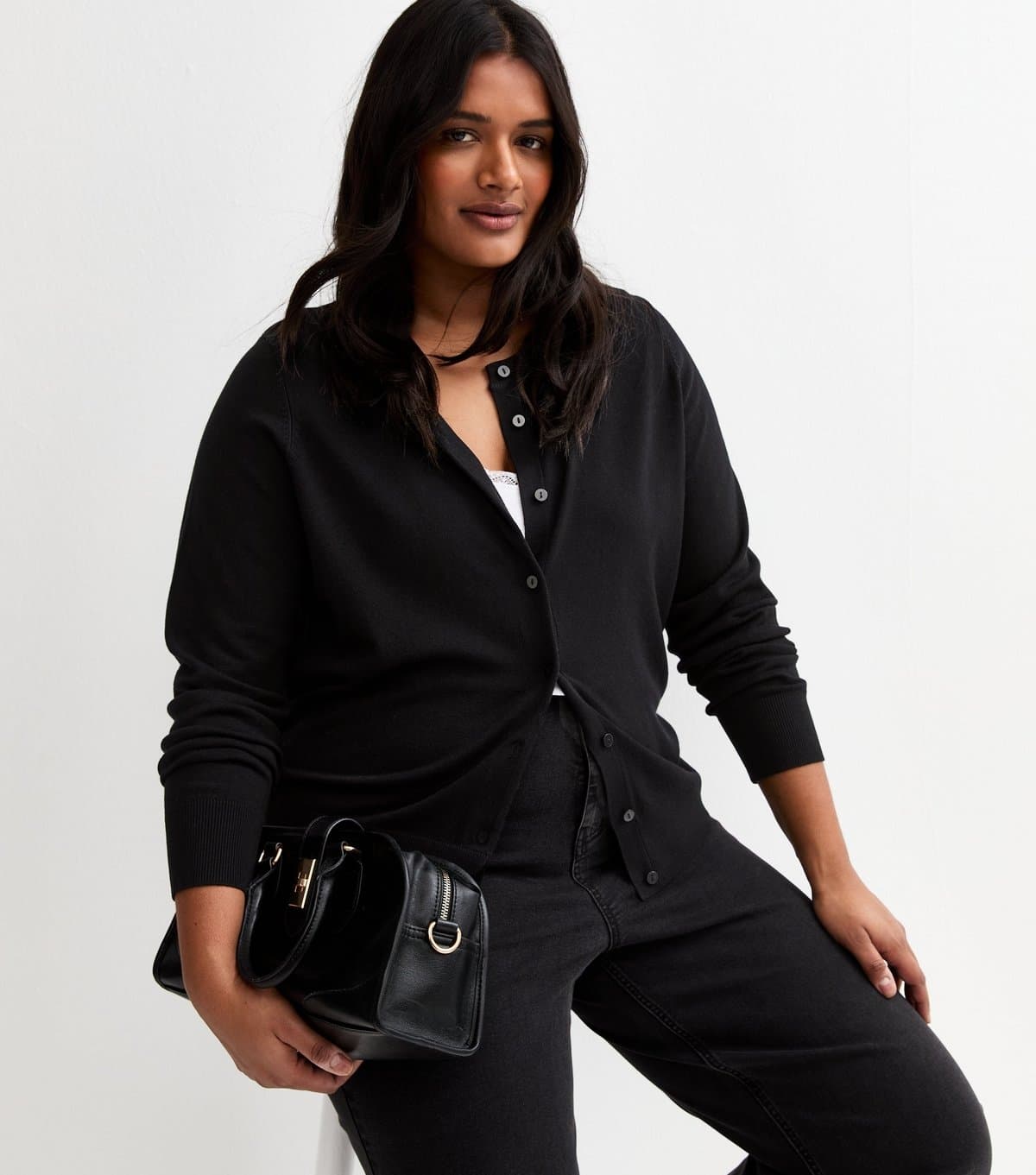 New Look Women's Plus Size Black Lightweight Crew Neck Cardigan Curves New Look