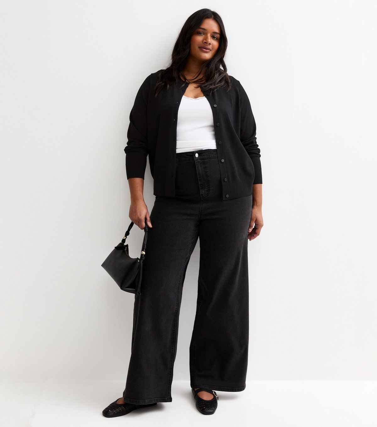 New Look Women's Plus Size Black Lightweight Crew Neck Cardigan Curves New Look - 3