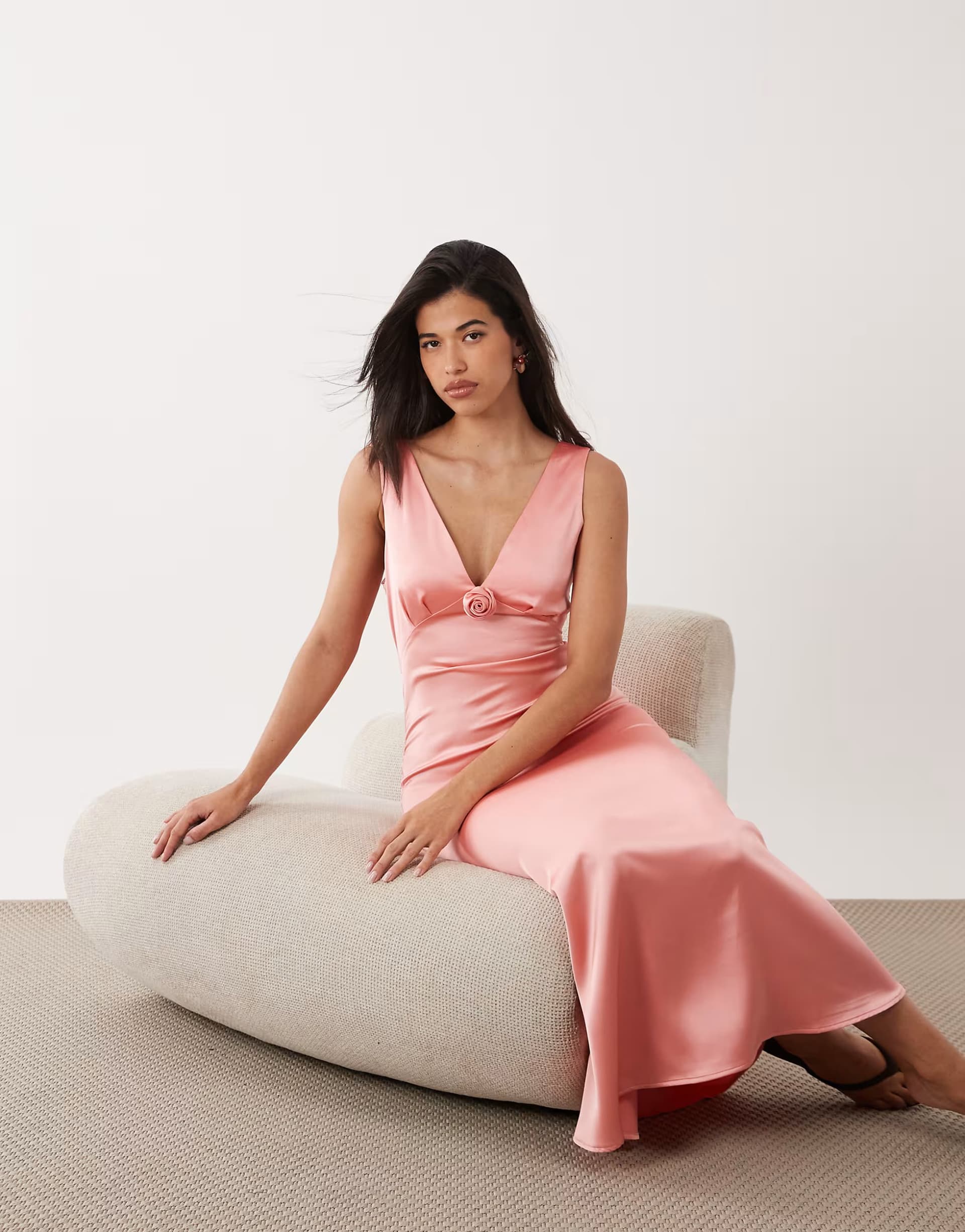 ASOS Vero Moda sleeveless satin maxi dress in coral pink