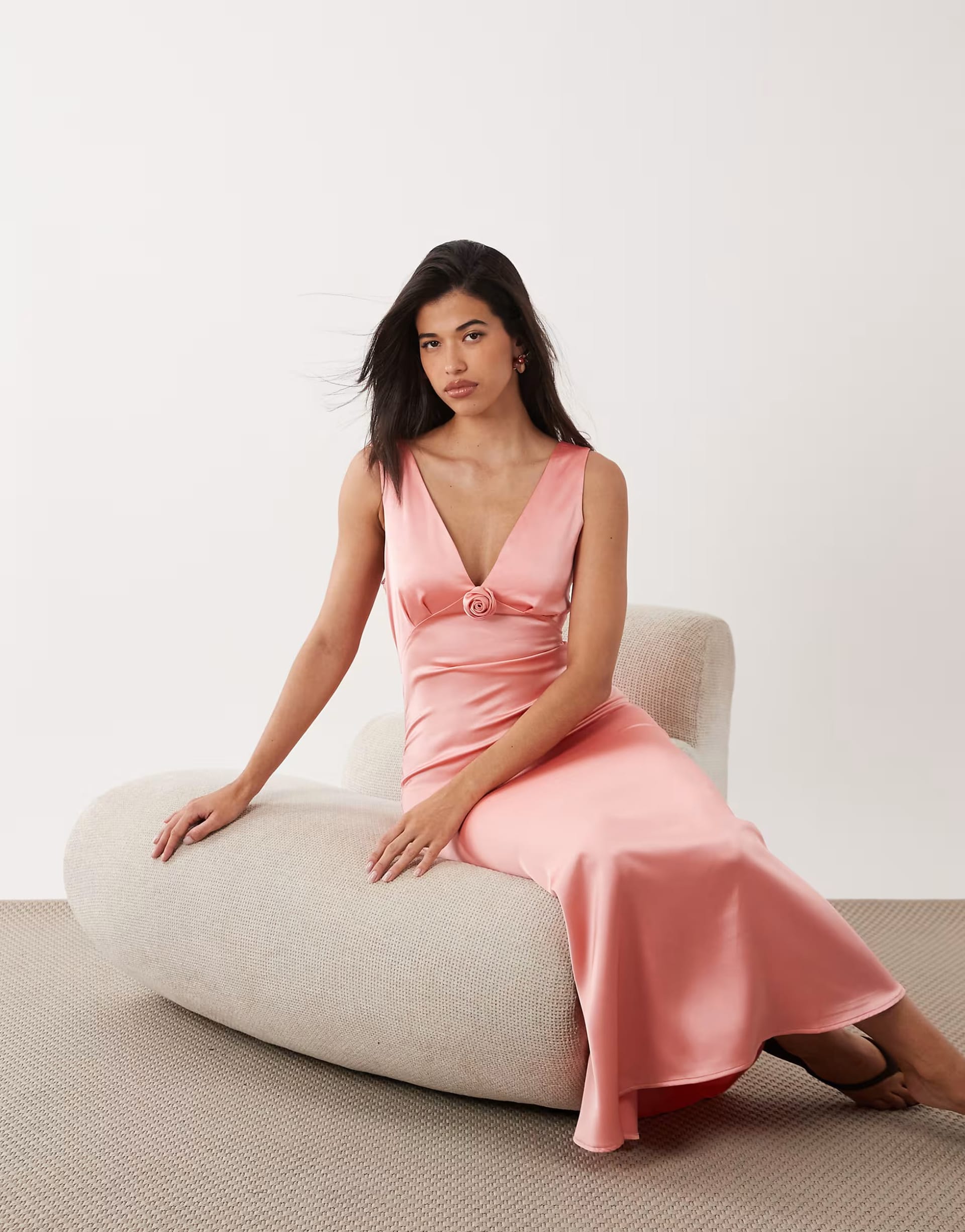 Vero Moda Coral Pink Satin Sleeveless Maxi Dress
