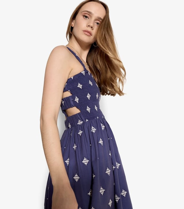 Apricot Women's Blue Embroidered Ruched Strap Midi Dress Apricot New Look - 2